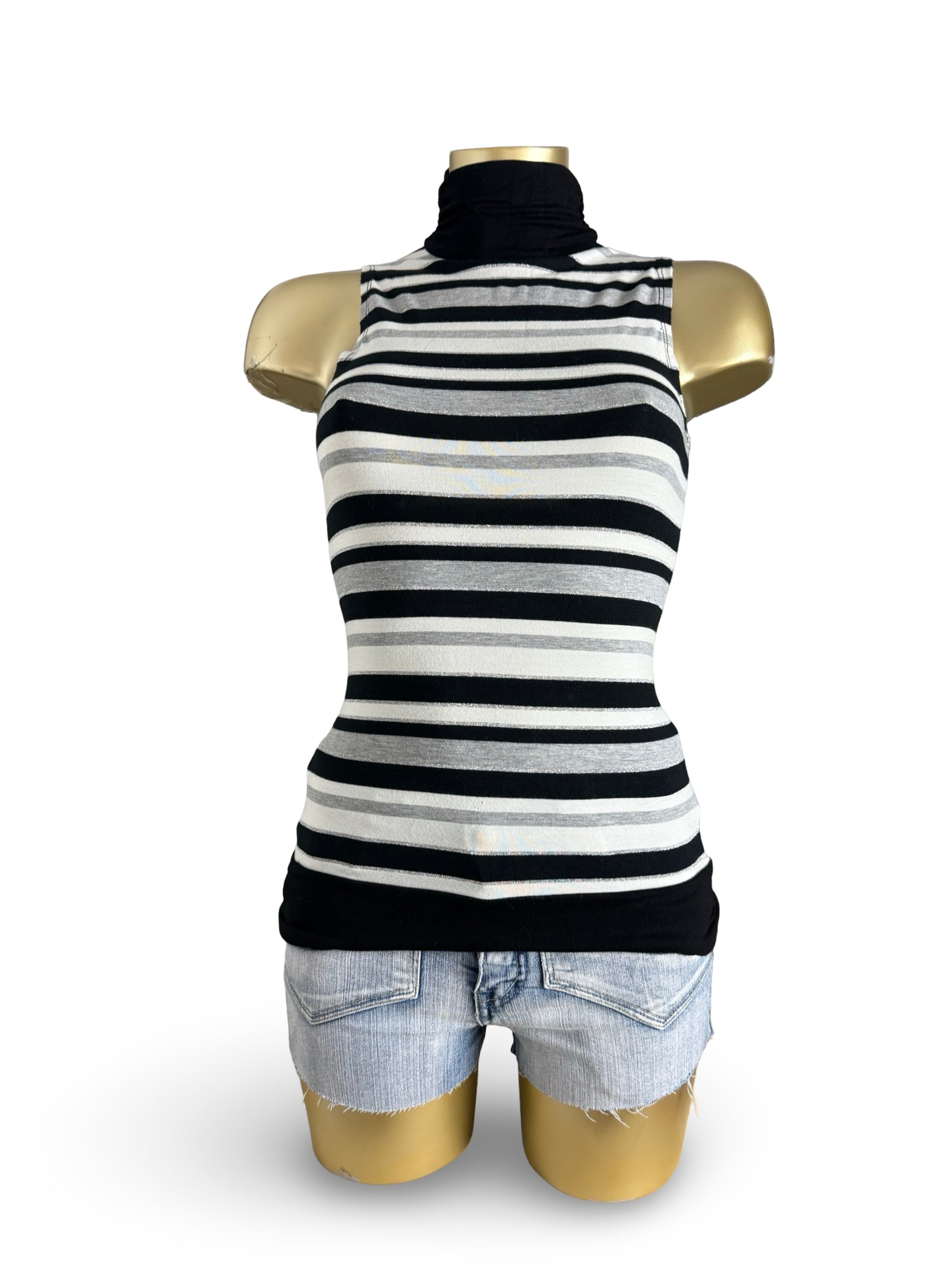Black striped stretchy turtleneck top (S/M)
