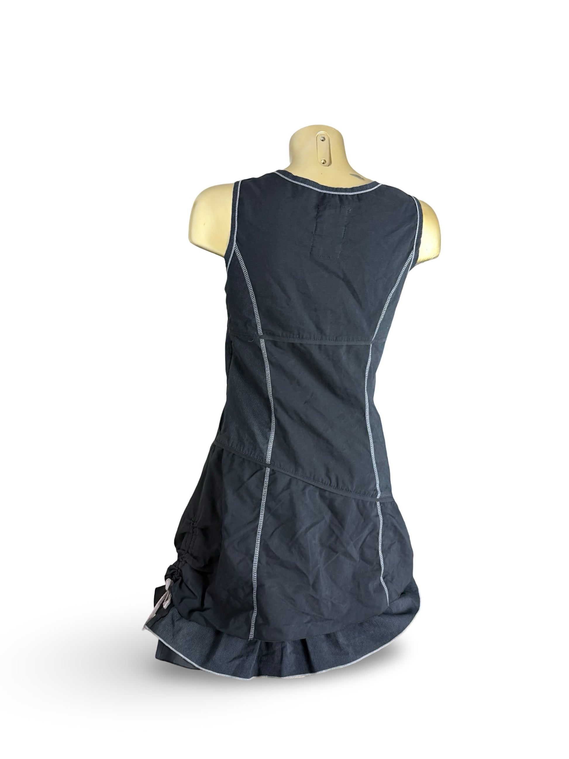 Black lace up pleated mini dress (S)