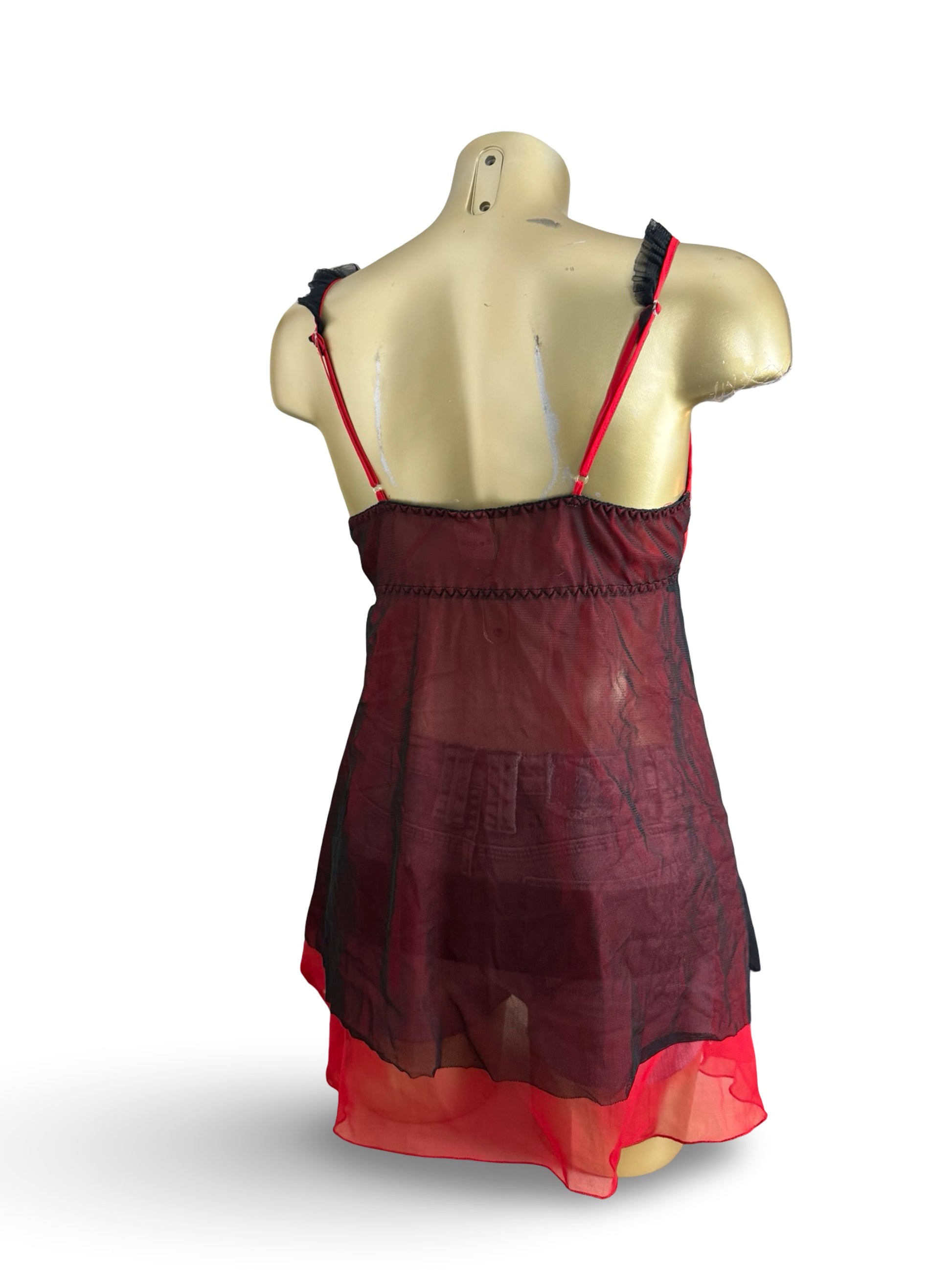 Red mesh babydoll mini dress (S/M)