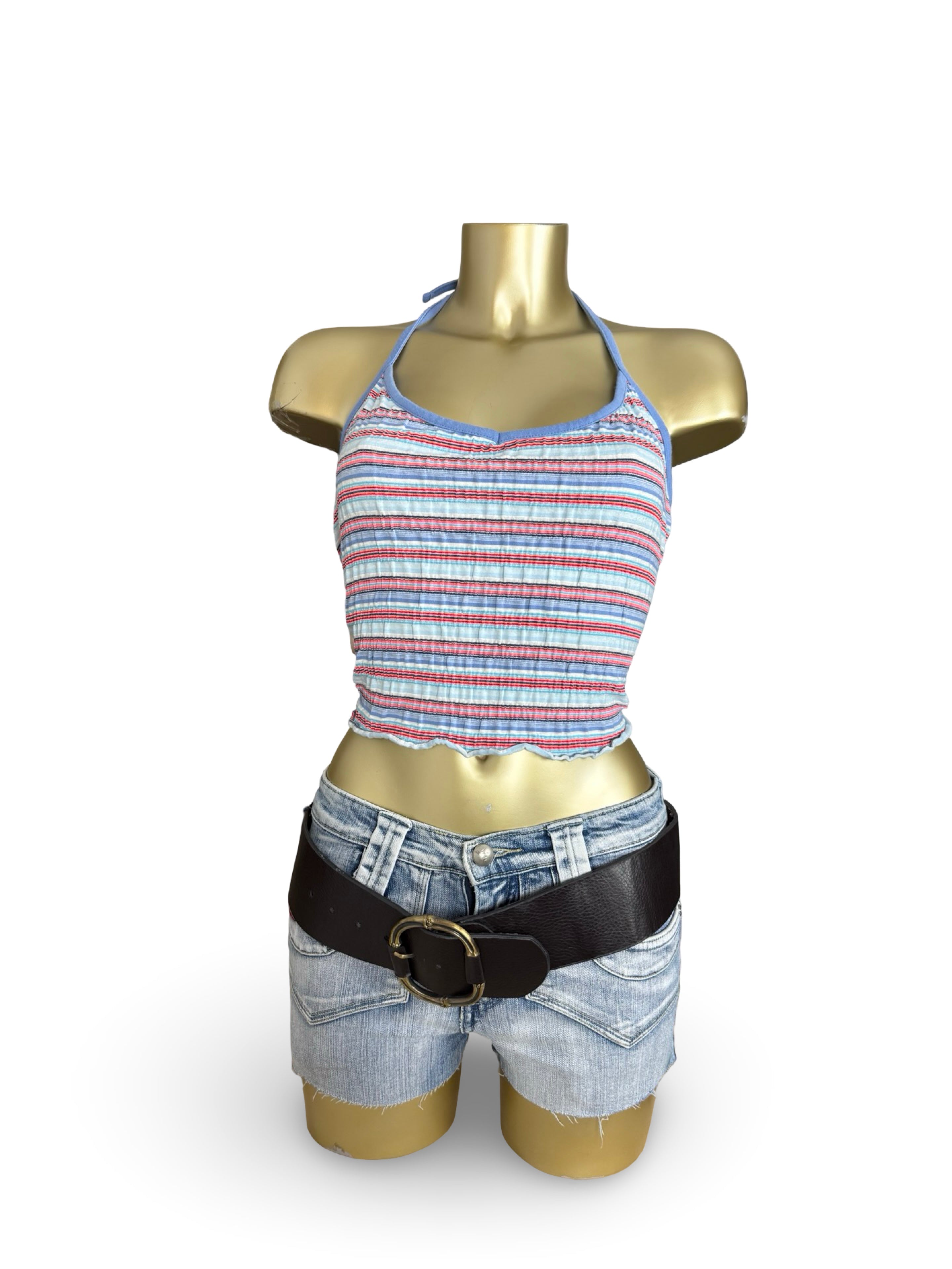 Blue striped halter top (L)