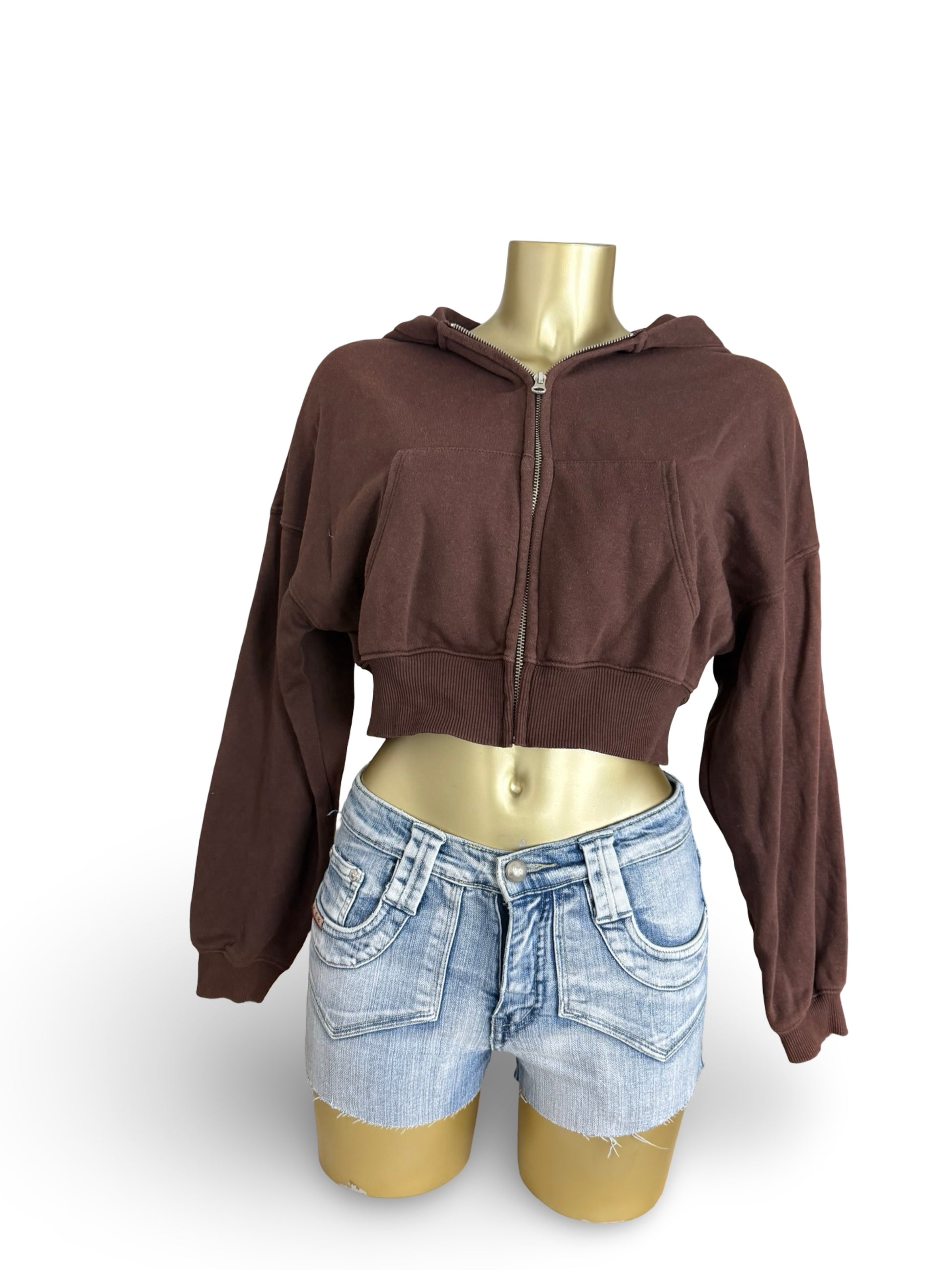 Brown crop cotton hoodie (L)