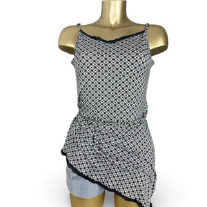 Grey graphic lycra babydoll mini dress (XL)