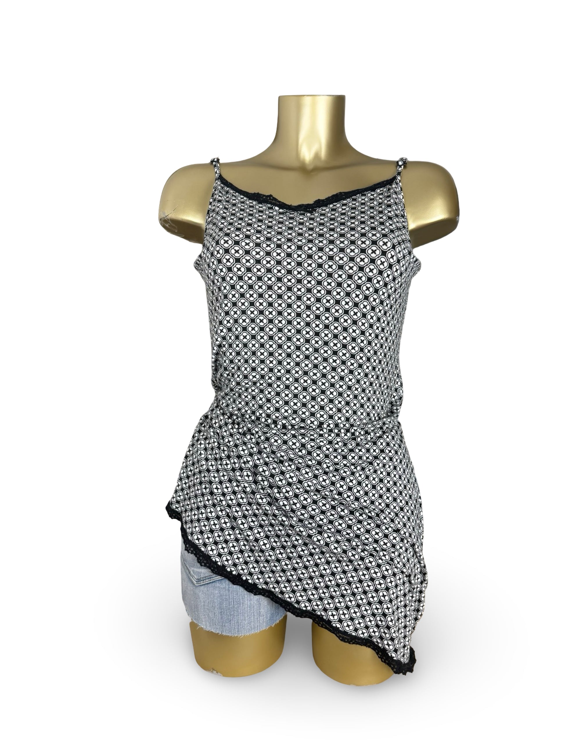 Grey graphic lycra babydoll mini dress (XL)