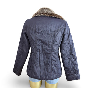 Purple faux fur neck trench puffer jacket (L)