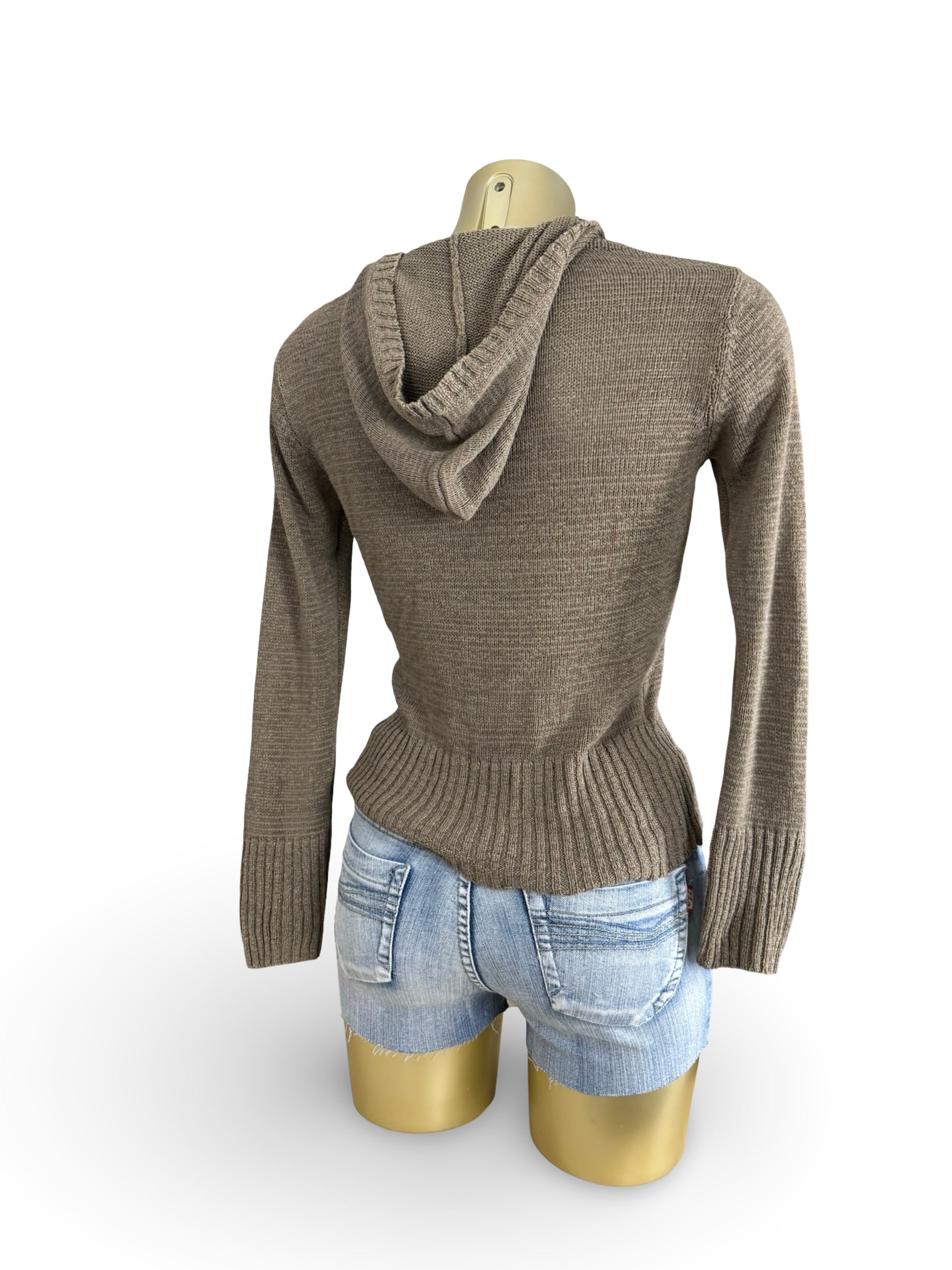 Khaki lace up hooded jumper (S/M)