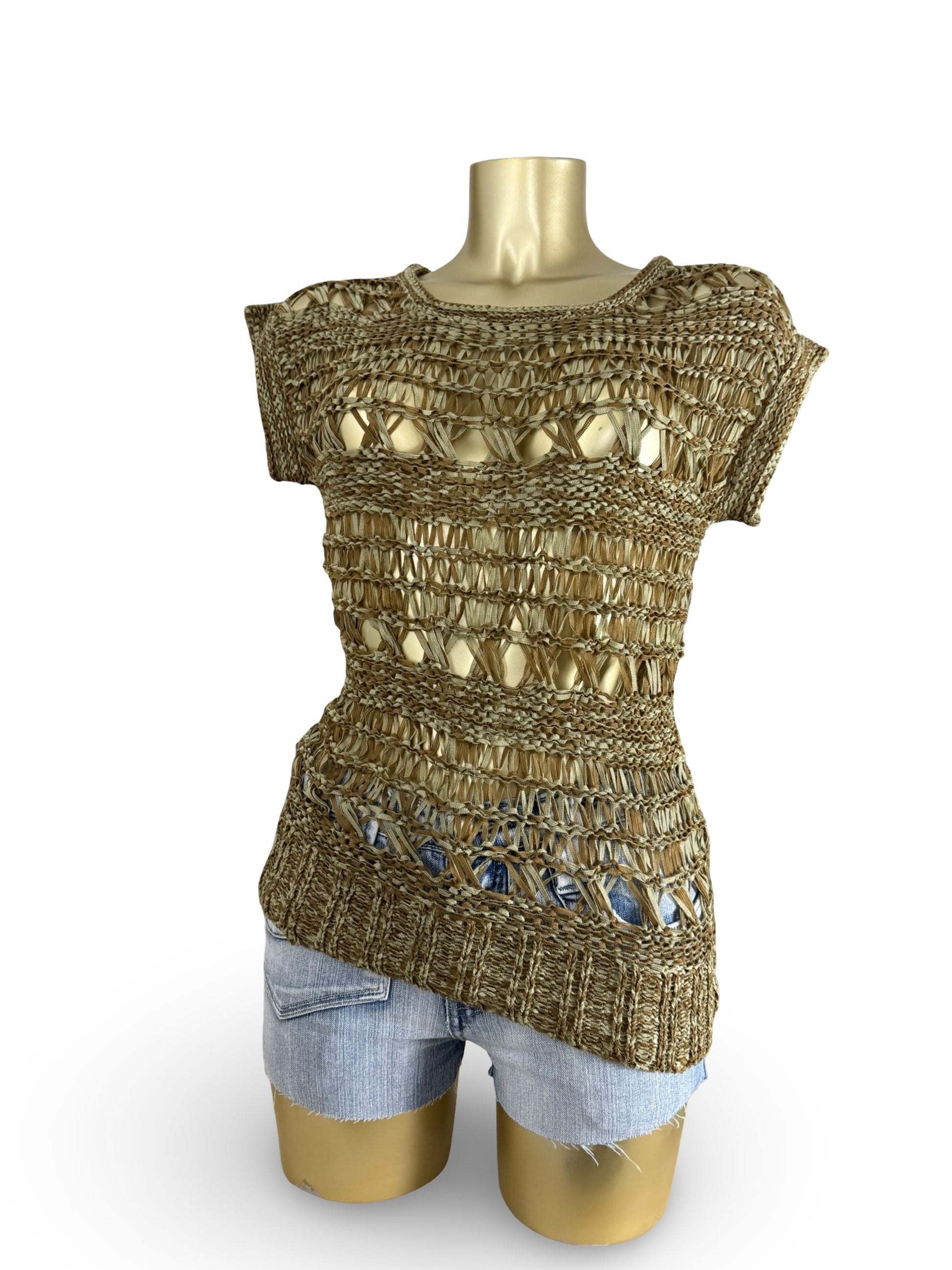 Khaki crochet tight fit tee (XS/S)