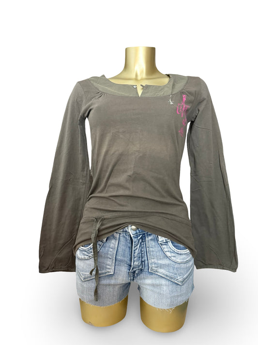 Khaki 100% cotton long sleeves top (S)
