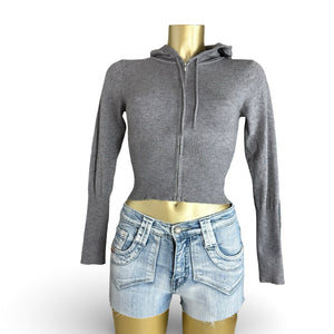 Grey tight fit crop hooded jumper (XS)