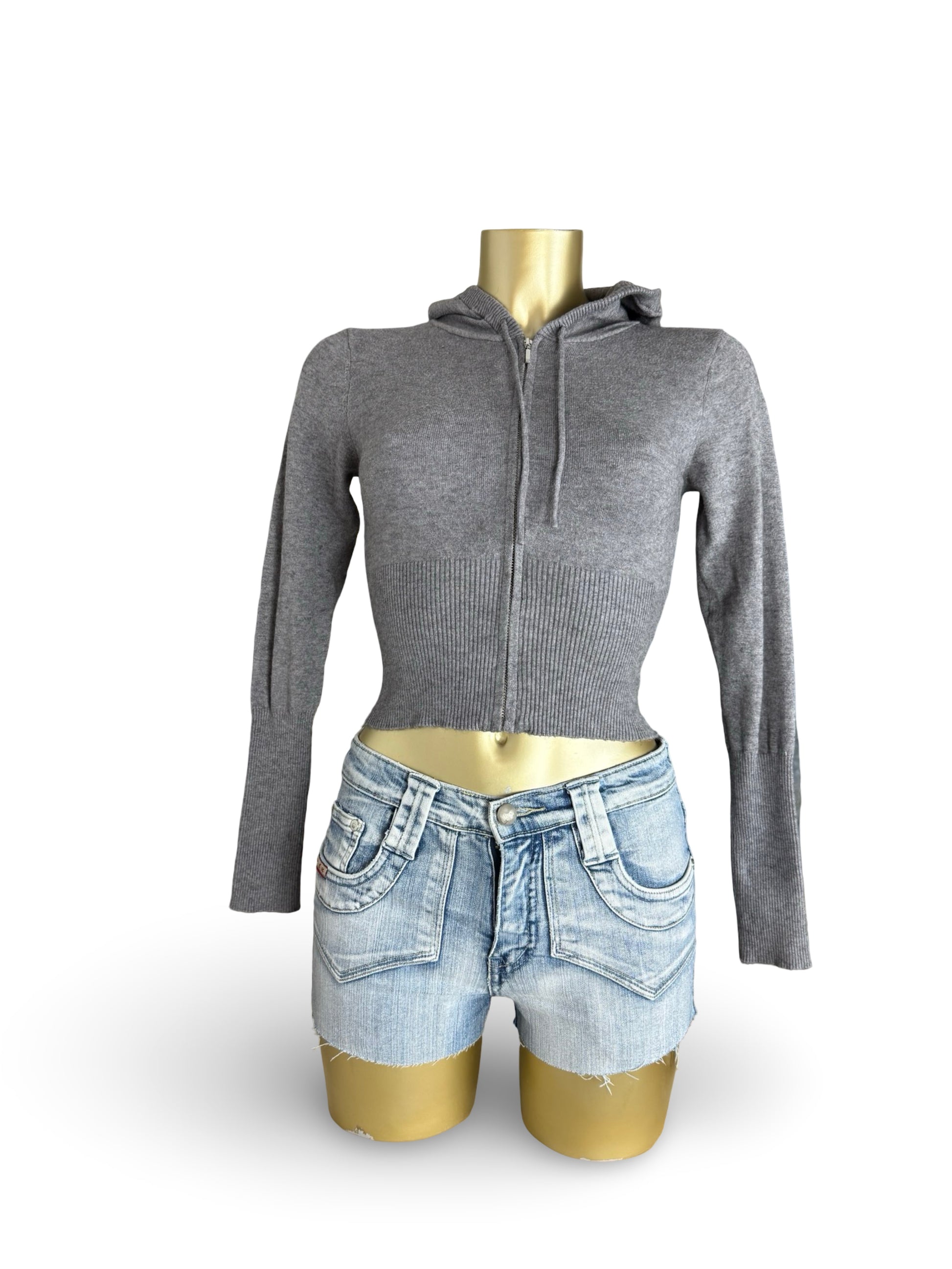 Grey tight fit crop hooded jumper (XS)