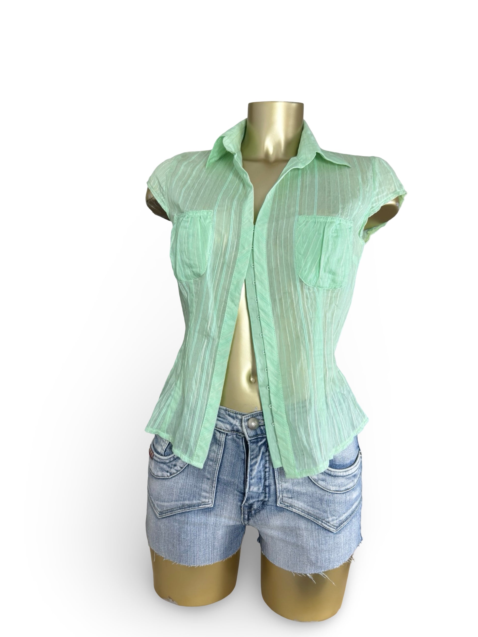 Green tight fit polo neck short sleeves shirt (S)