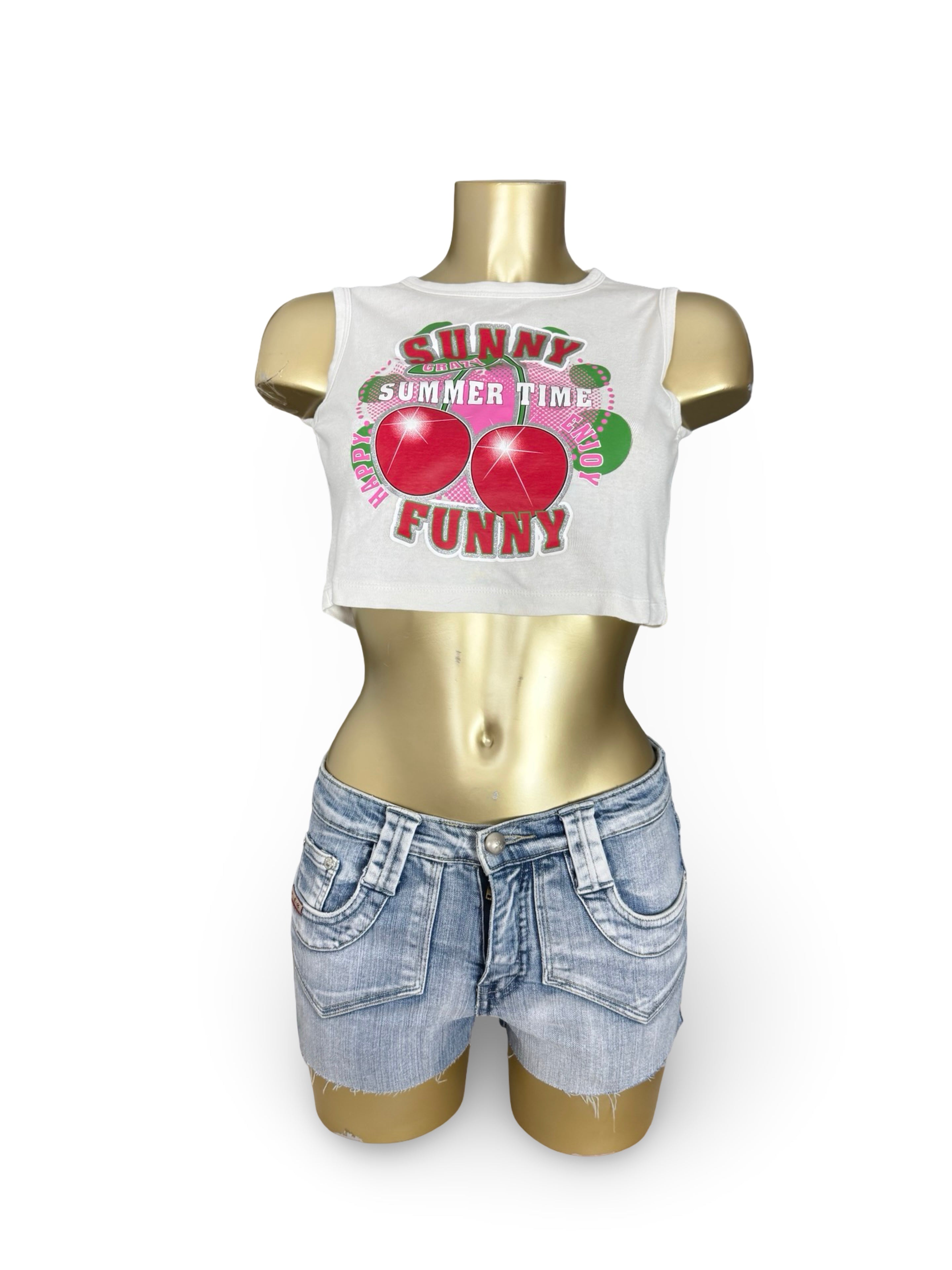 White cherry graphic cotton top (XS)