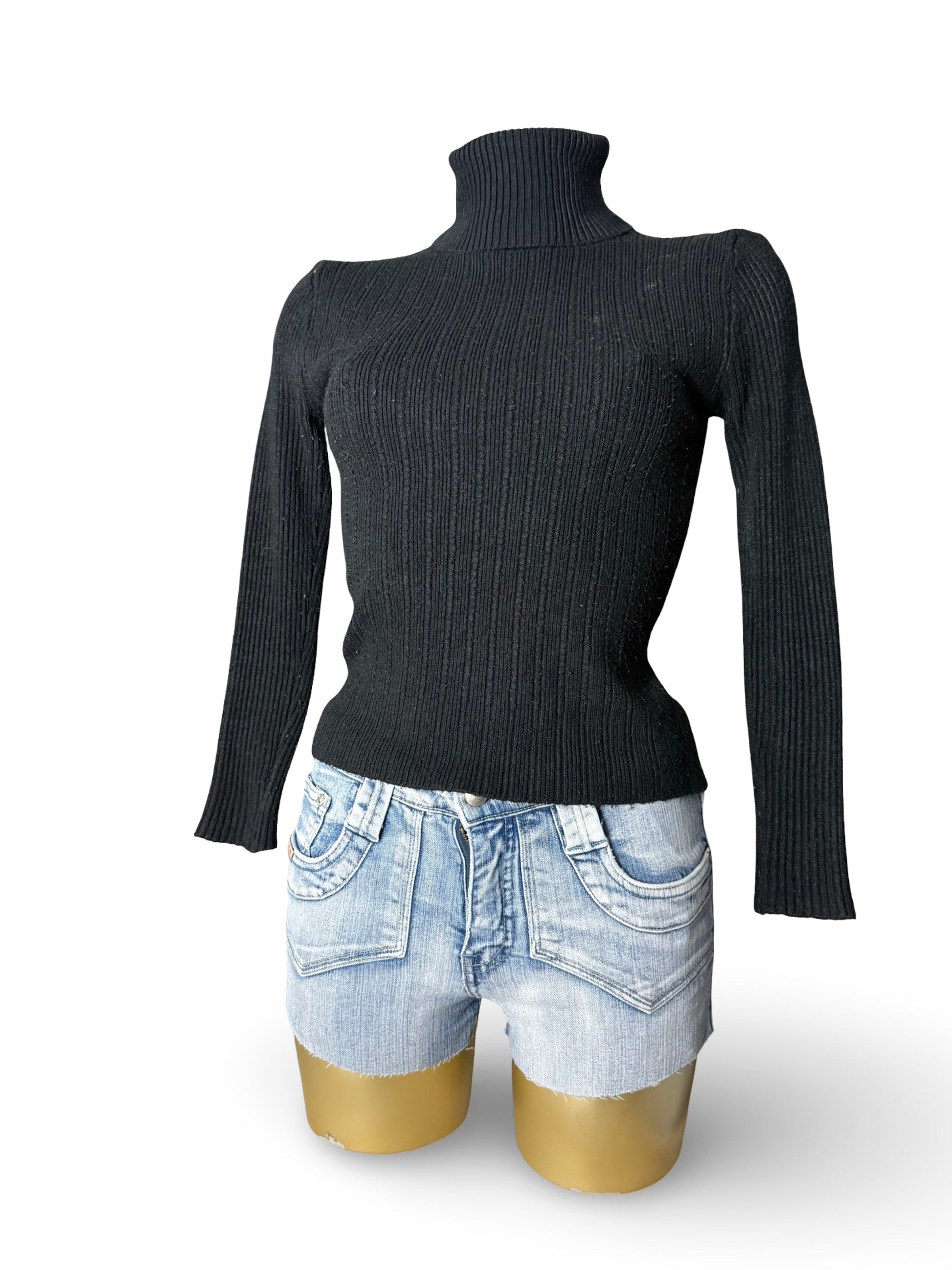 Black turtleneck tight fit wool jumper (S)