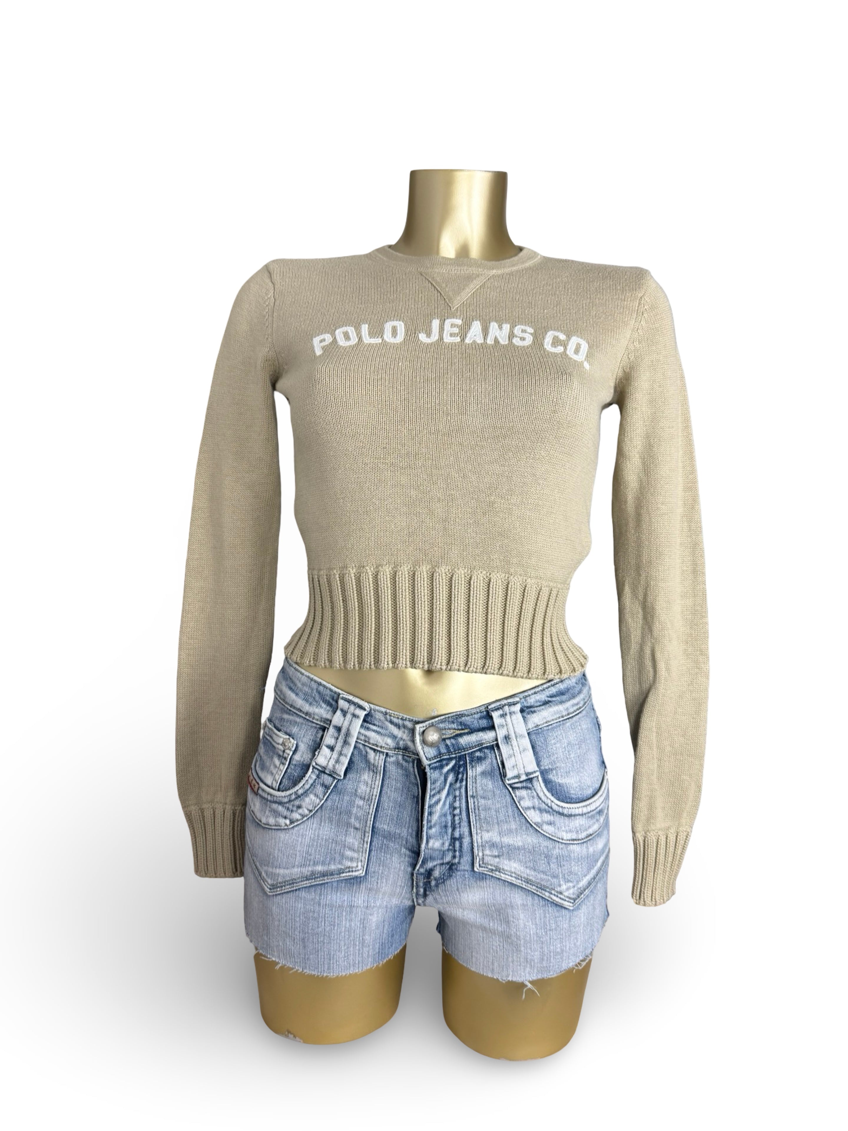 Beige round neck cotton jumper (XS)