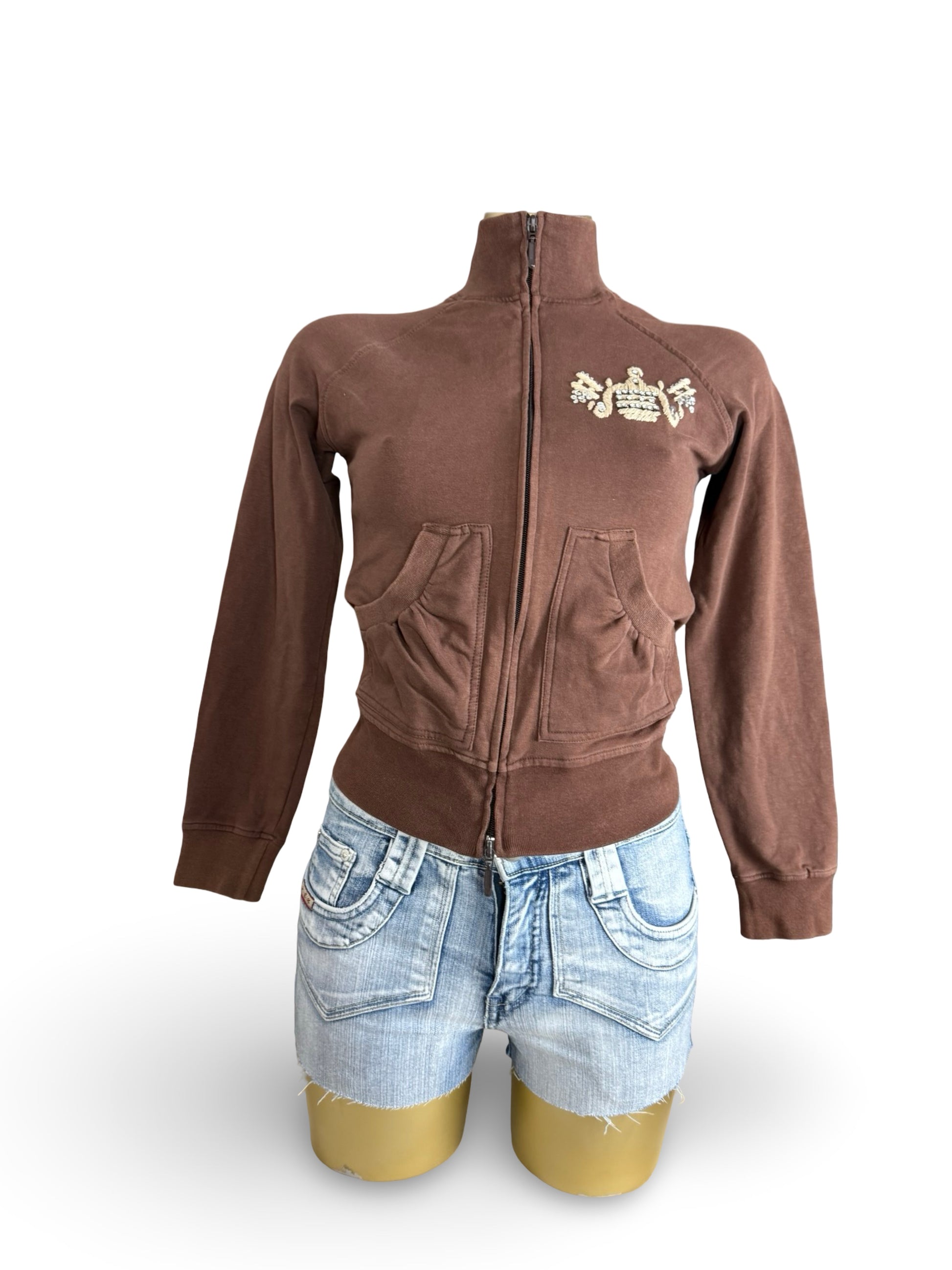 Brown embroidered logo cotton sweatshirt (S/M)