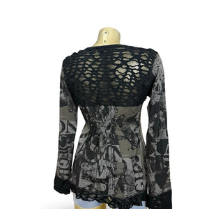 Khaki graphic cotton long sleeves top (L)