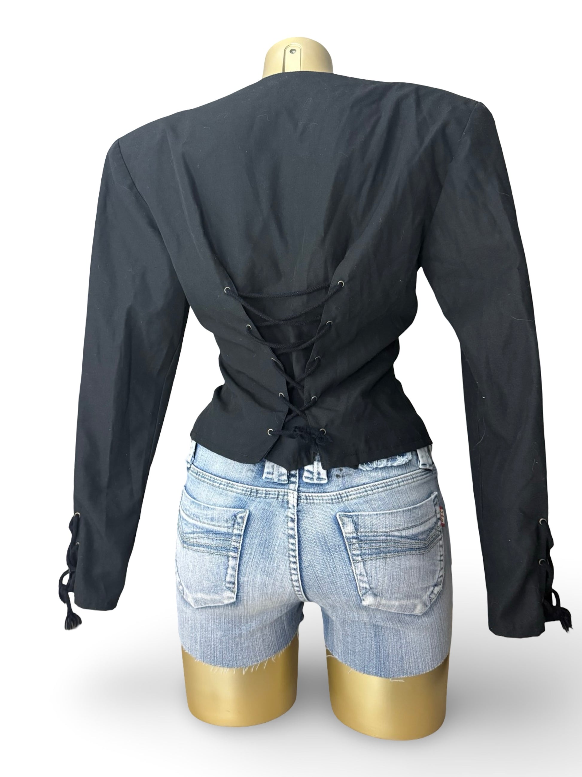 Black lace up tight fit blazer office jacket (S/M)