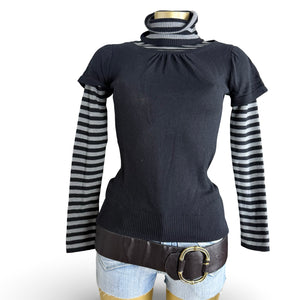 Black turtleneck shorts sleeves jumper + top (S)