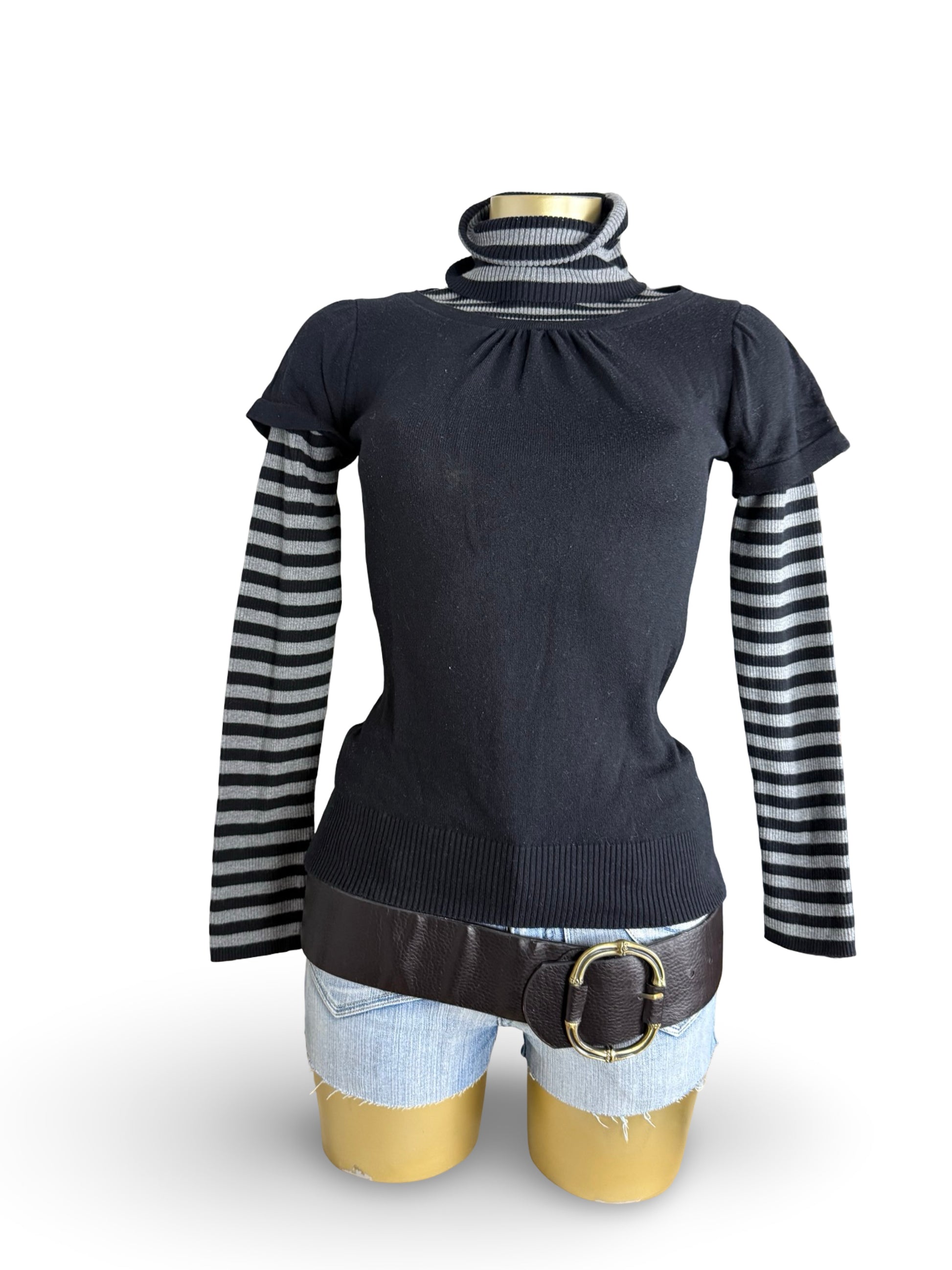 Black turtleneck shorts sleeves jumper + top (S)