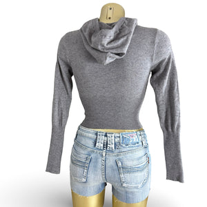 Grey tight fit crop hooded jumper (XS)