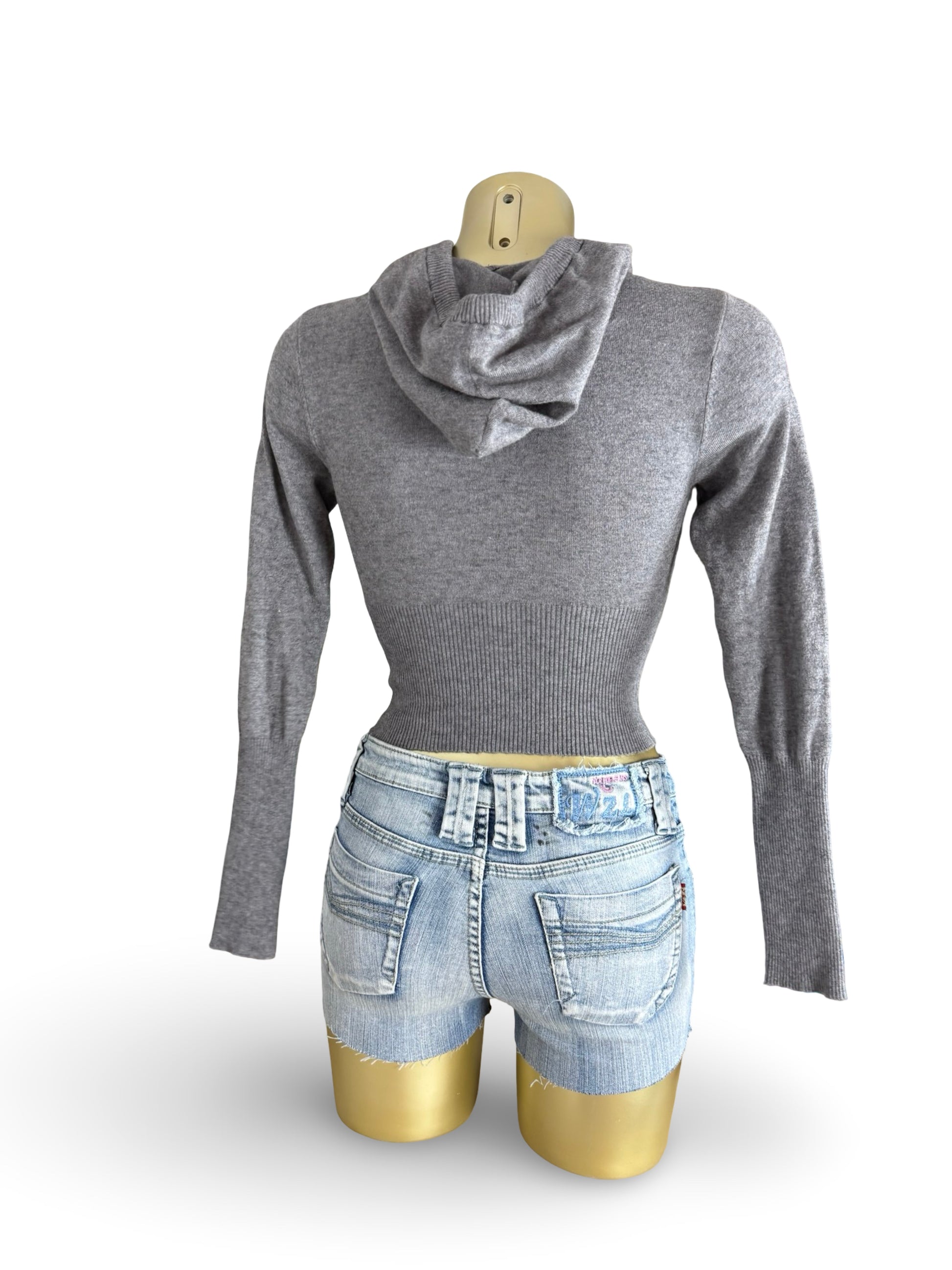 Grey tight fit crop hooded jumper (XS)