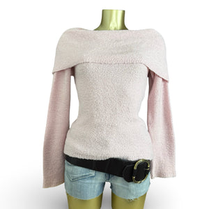 Baby pink bardot off shoulder jumper (M)