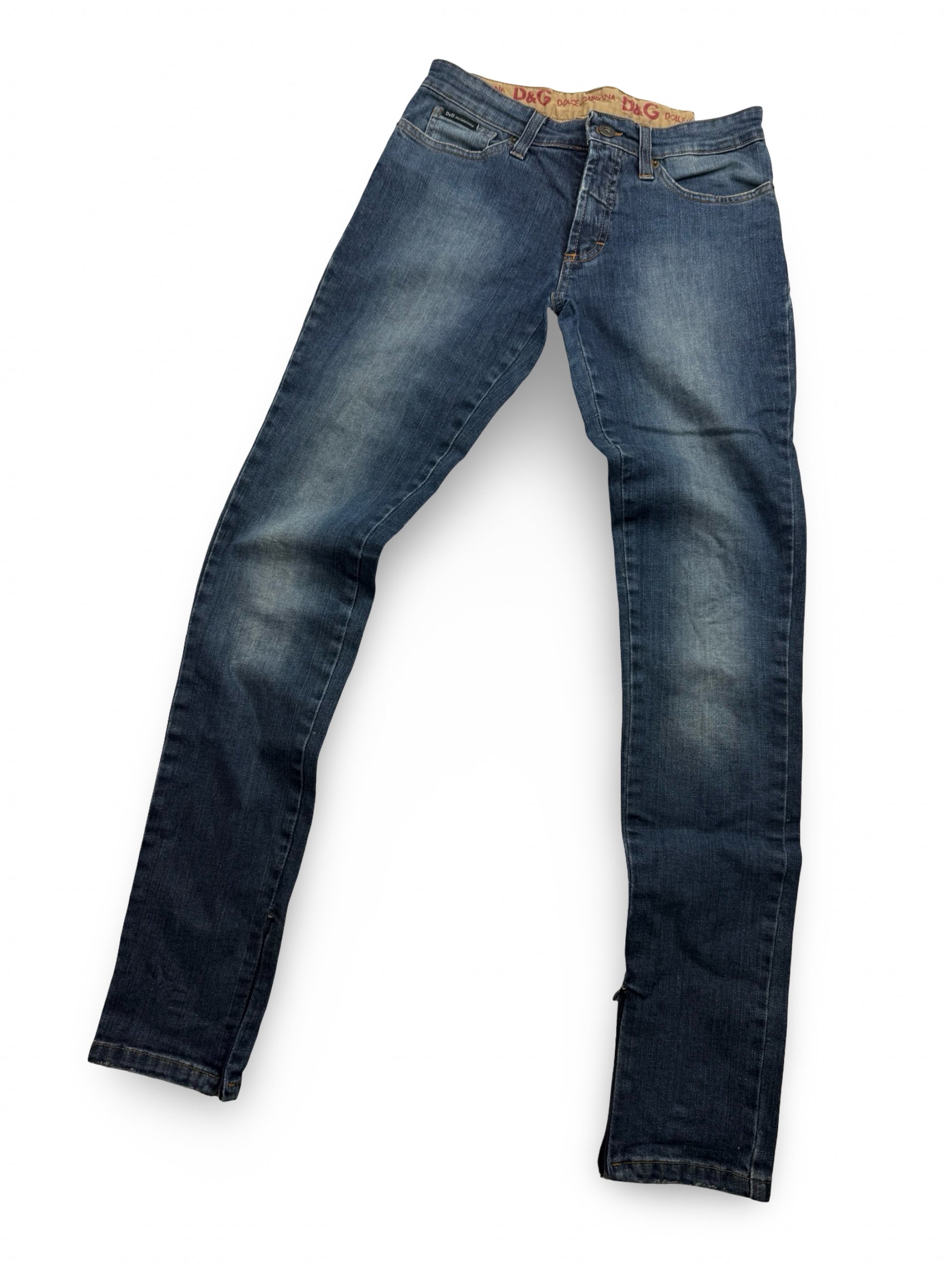 Blue denim low rise skinny pants (XS)