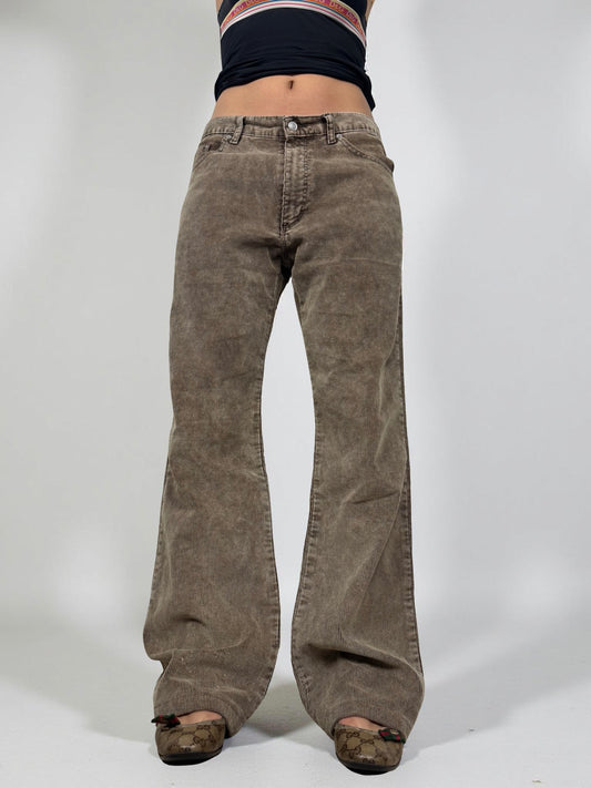 Beige ribbed velvet denim low rise baggy pants (XL)