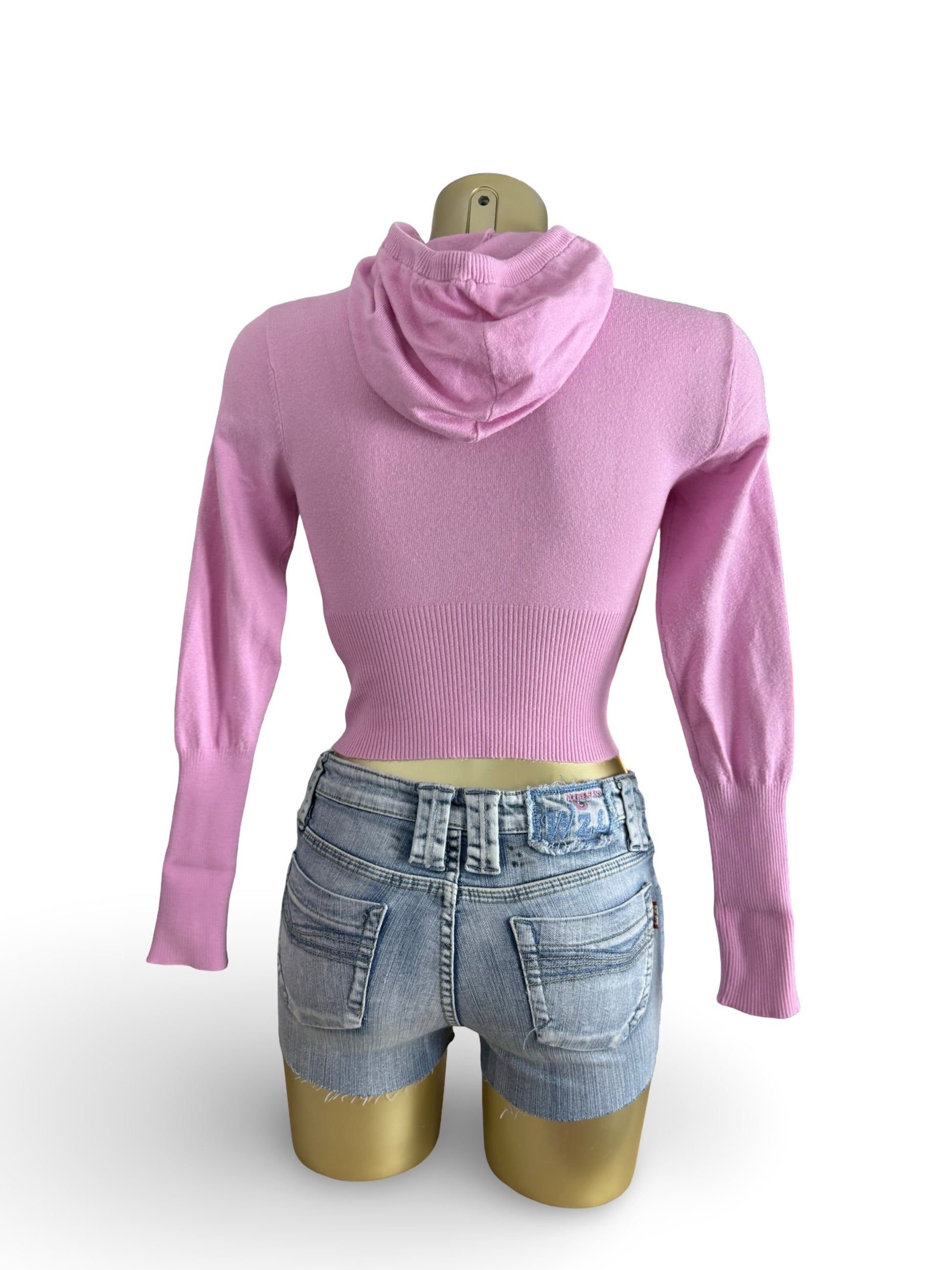 Pink tight fit crop hooded jumper (XS)