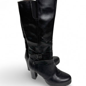 Black pvc leather heels knee high boots (38)