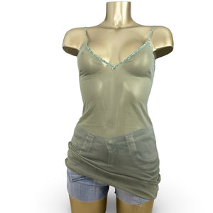 Khaki see trough babydoll mini dress (XS)