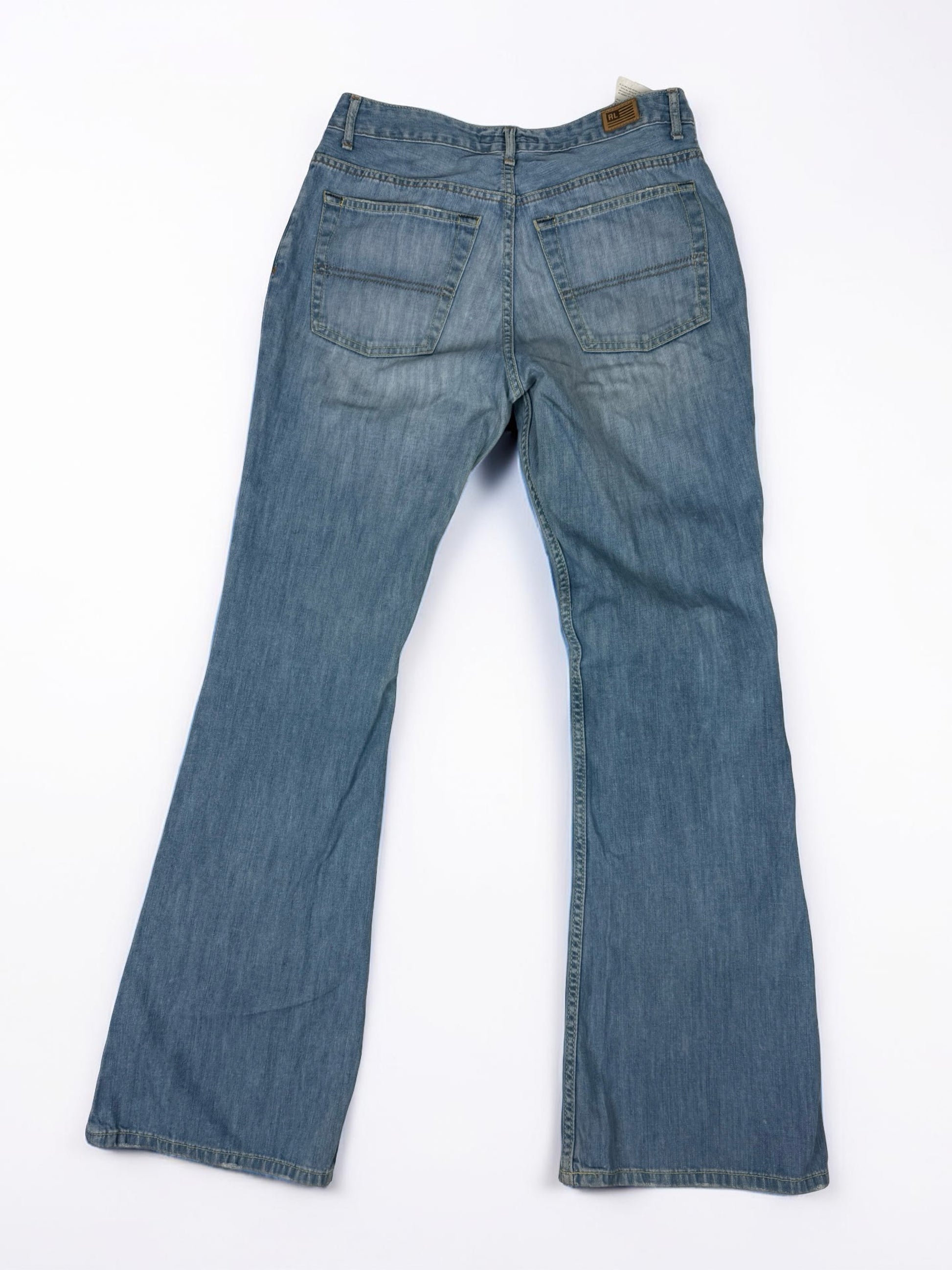 Blue denim cotton low rise flare bootcut pants (S)