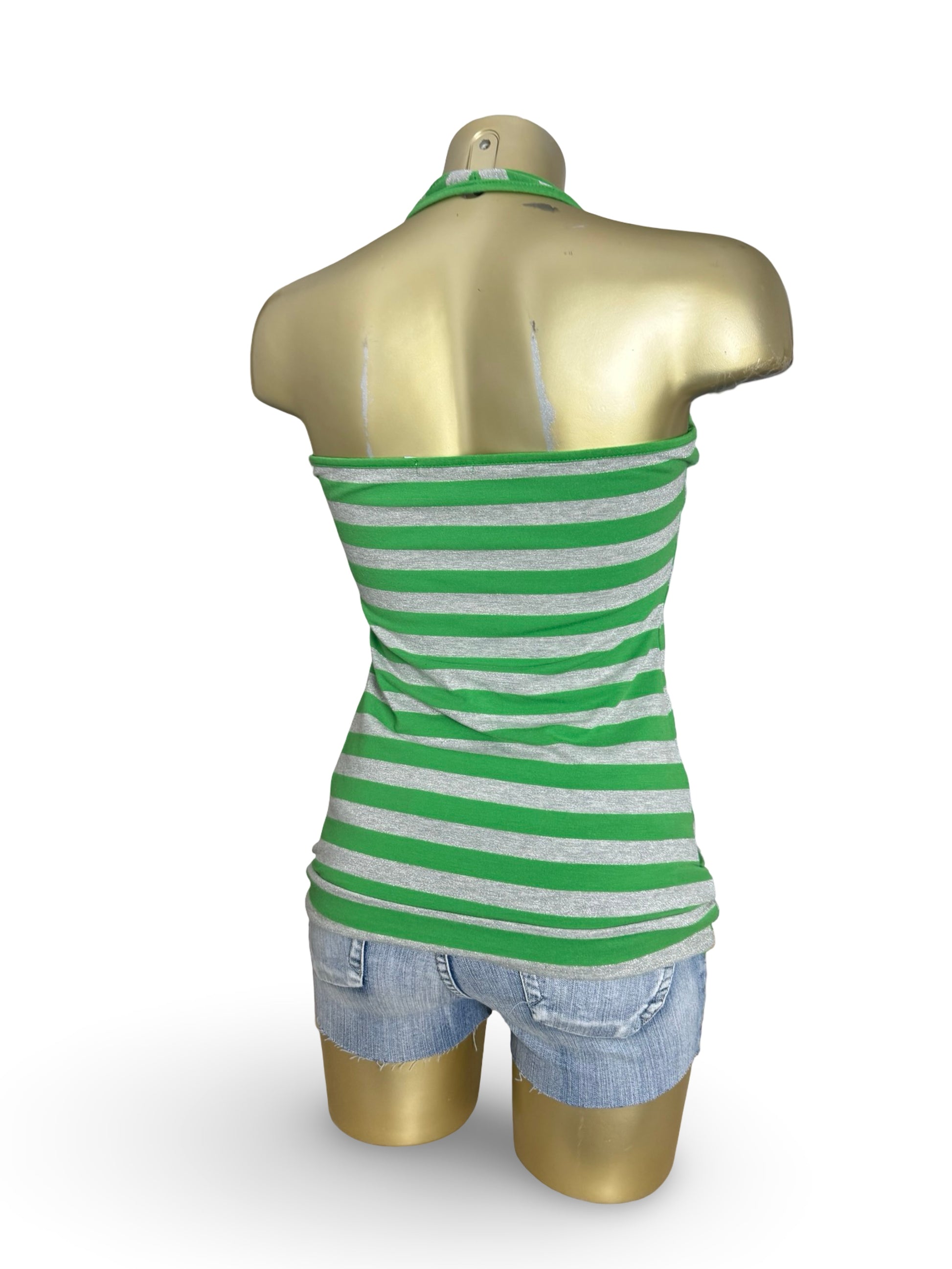 Green striped halter top (XS)