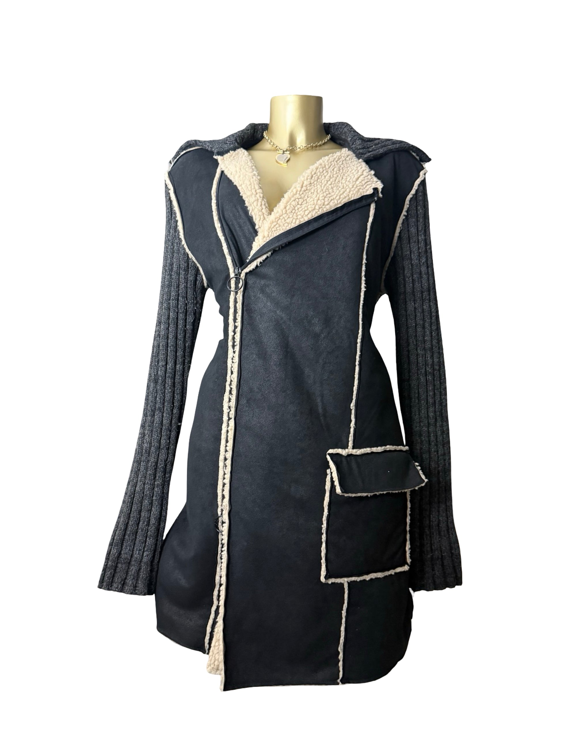 Grey bi fabric suede knit trench coat (M/L)