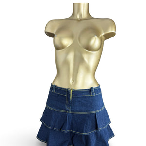 Navy denim pleated mini skirt (M)