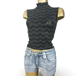 Black silver graphic high neck top (M)