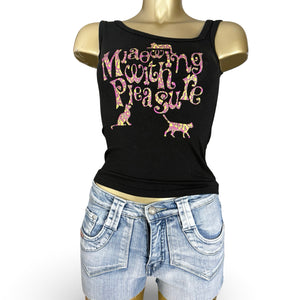 Black graphic tight fit cotton top (S)