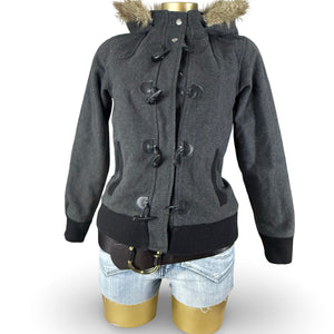 Grey faux fur hooded tight fit jacket (S)