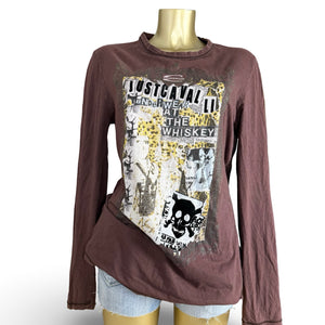 Brown graphic cotton long sleeves top (XL)