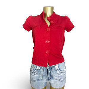Red buttons up cotton short sleeves cardigan (S/M)