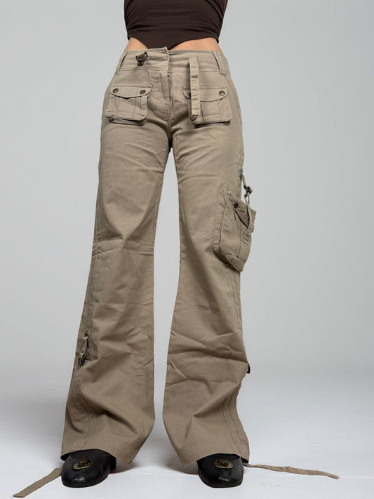 Beige low rise cargo baggy pants (L)