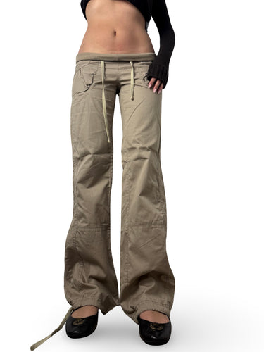 Beige cargo low rise baggy pants (S)