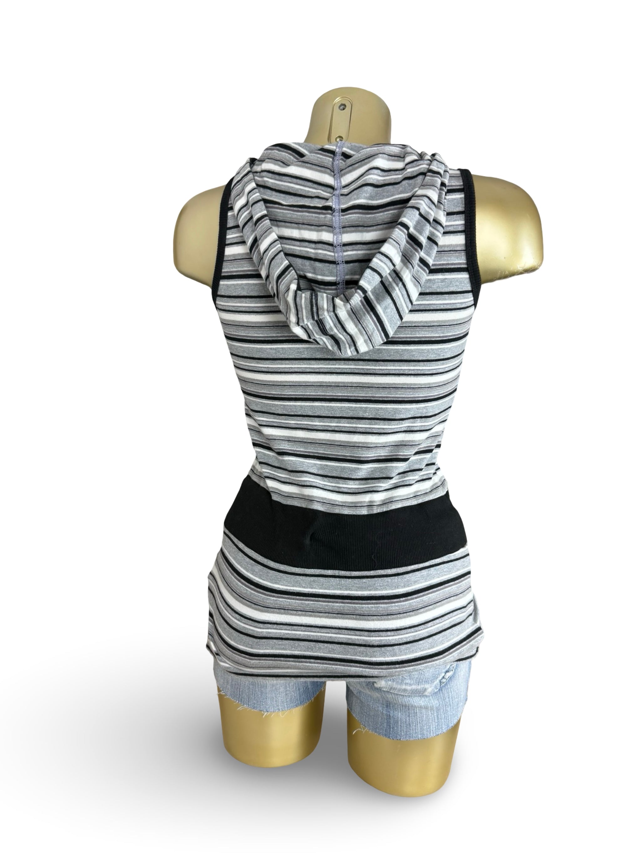 Grey & black striped hooded top (XS)