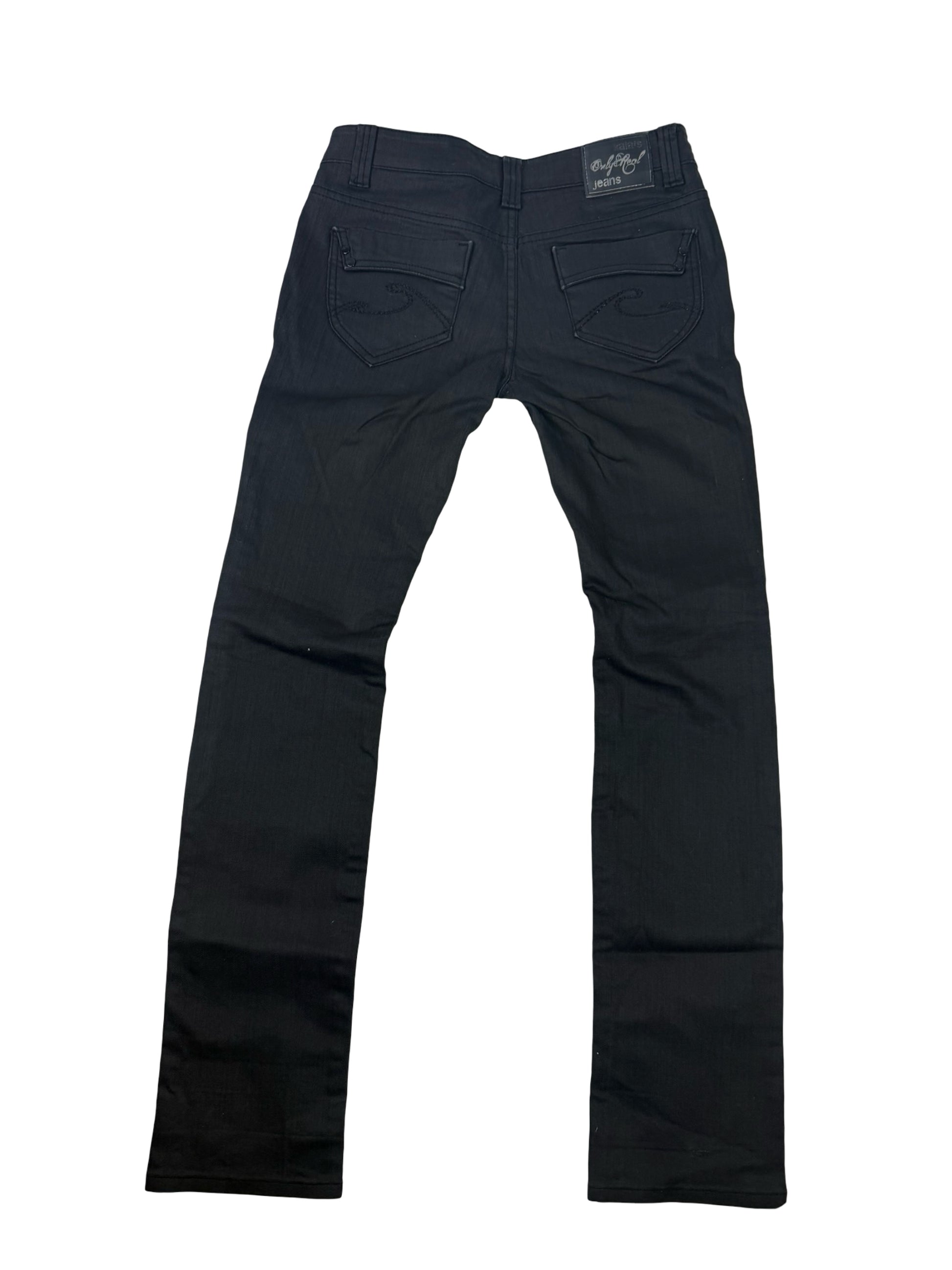 Black denim low rise straight legs pants (S)