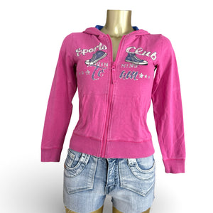Pink zip up cotton hoodie (XS/S)