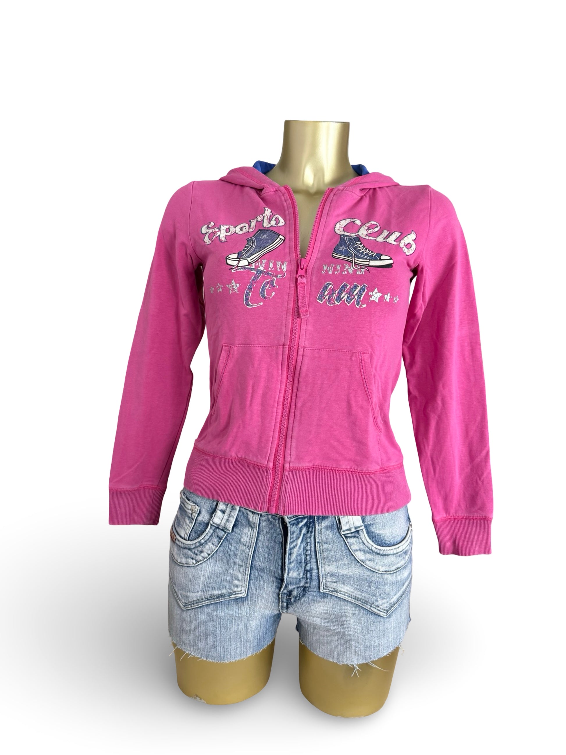 Pink zip up cotton hoodie (XS/S)