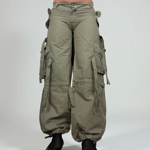 Khaki low rise baggy pants (S)