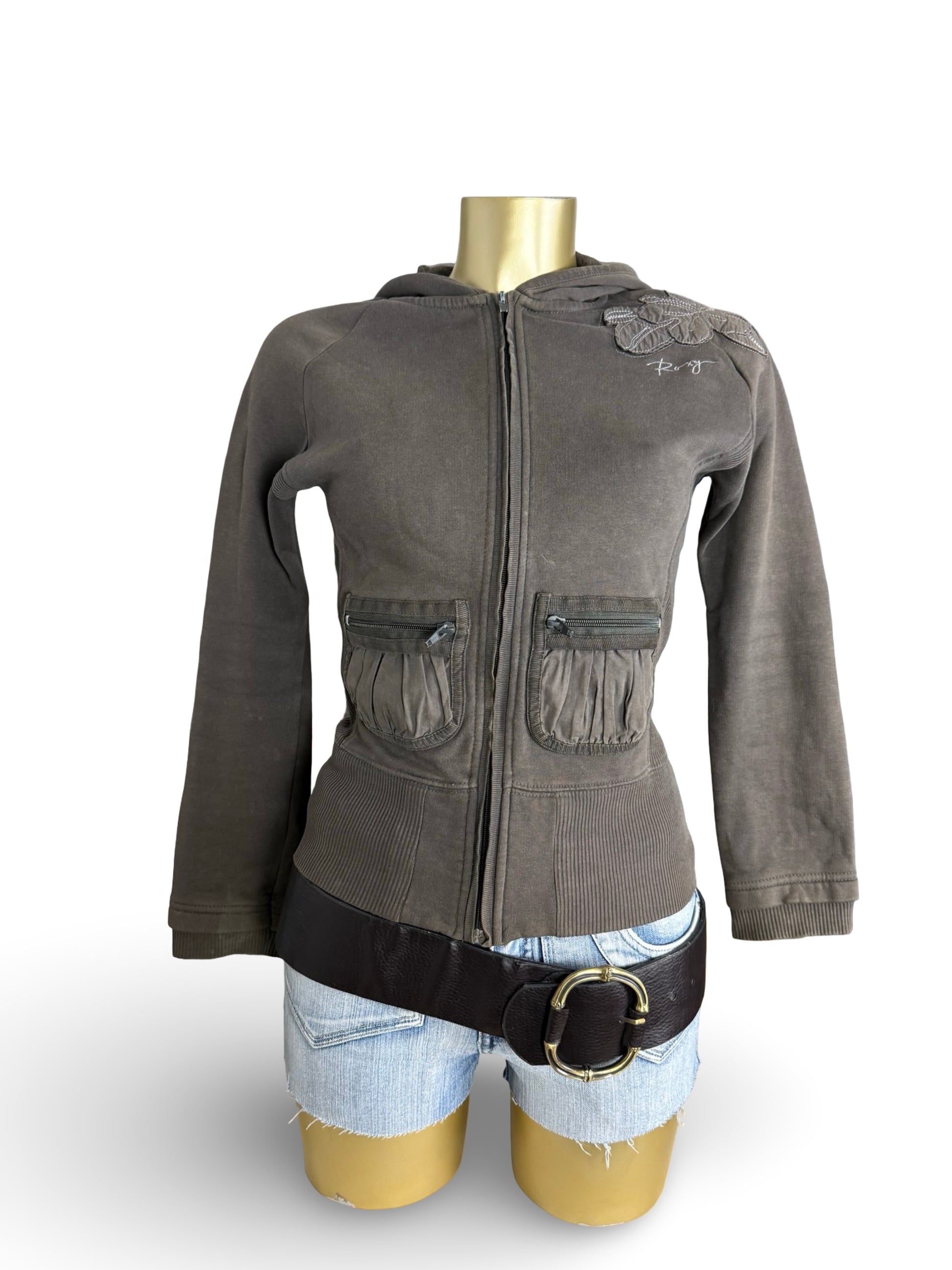 Khaki zip up cotton hoodie (S/M)