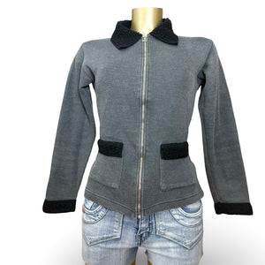 Grey ribbed zip up jacket (S/M)