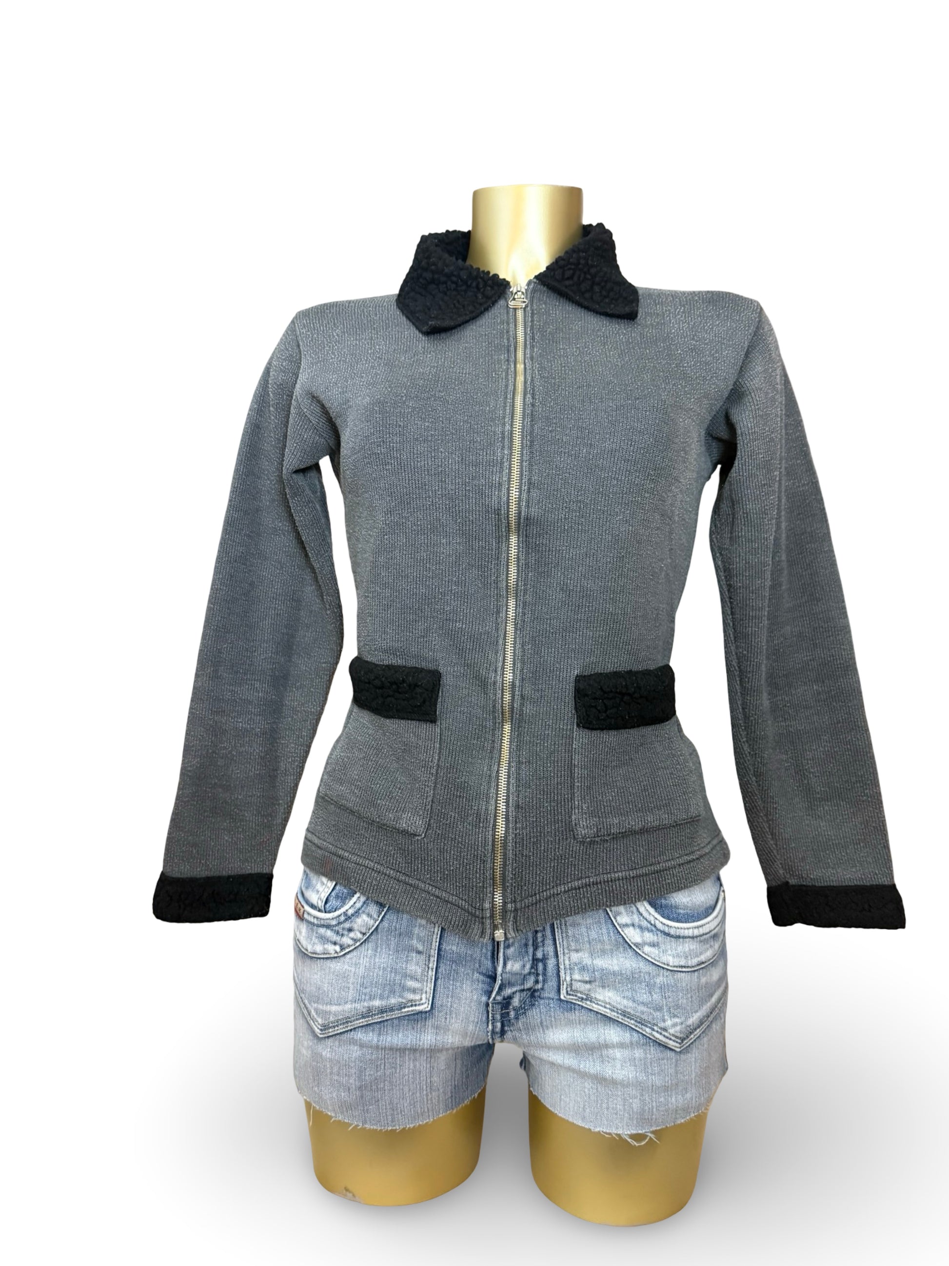 Grey ribbed zip up jacket (S/M)