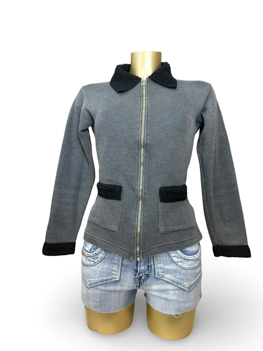 Grey ribbed zip up jacket (S/M)